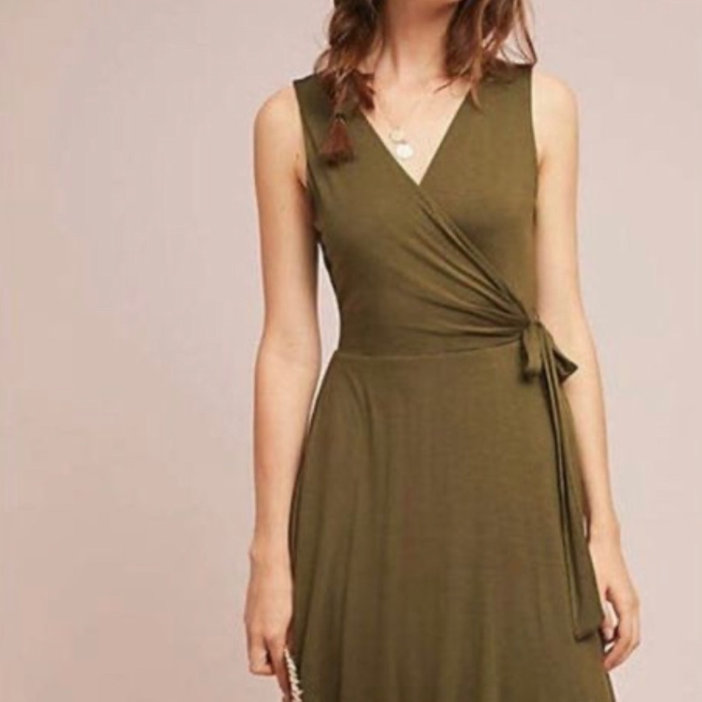 Bailey 44 Ary Green Emilie Wrap Dress with waist tie cross front, size L